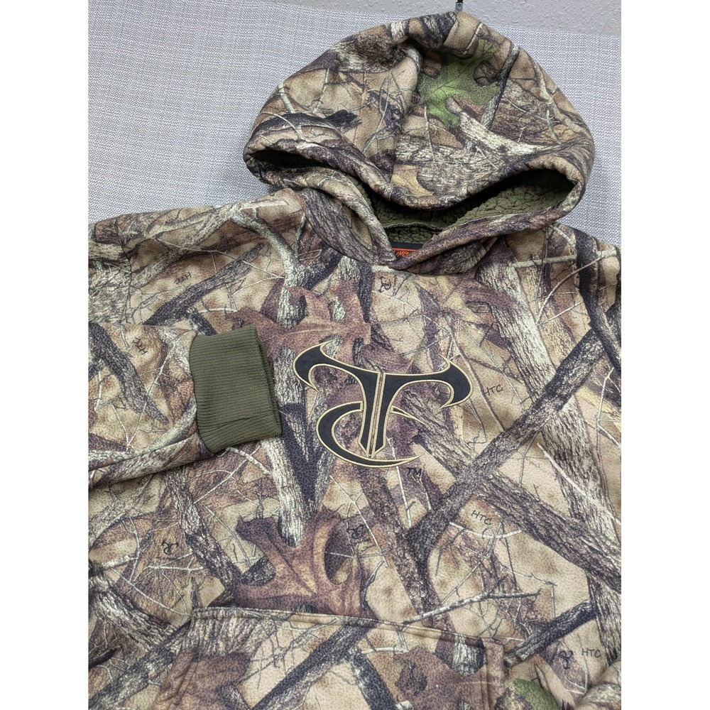 TrueTimber Hoodie Mens Large Brown Camo Sherpa Lined Fleece Pullover Hunting